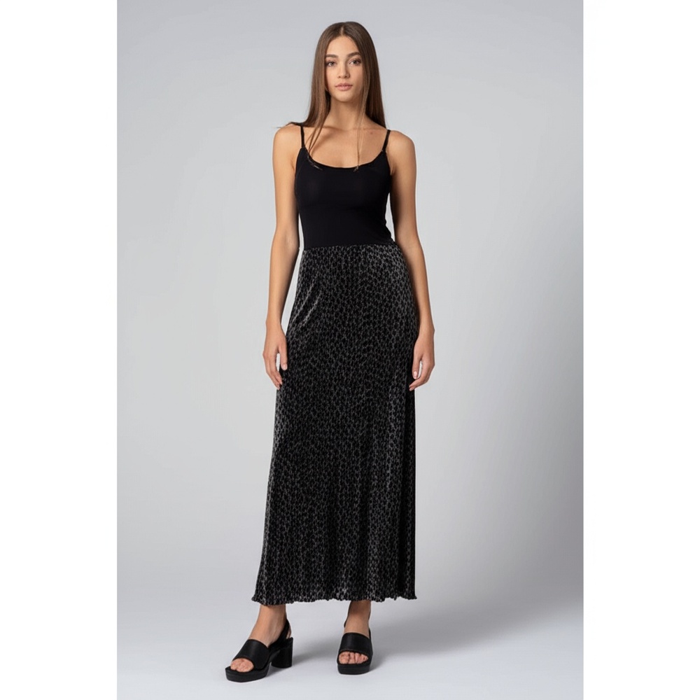 No Boundaries NWT Black Leopard Women Velvet Burnout Flocked Maxi Skirt Medium‎
